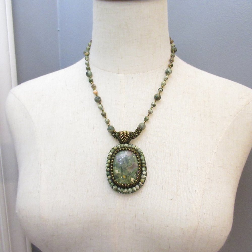 Rhyolite bead embroidered Necklace
